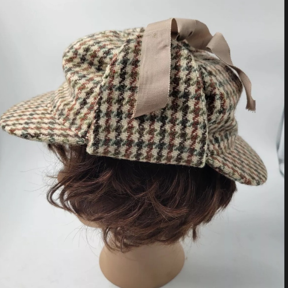 vintage Dunn & Co 100% Wool Sherlock Holmes Harris Tweed Hat Cap Size 7 57